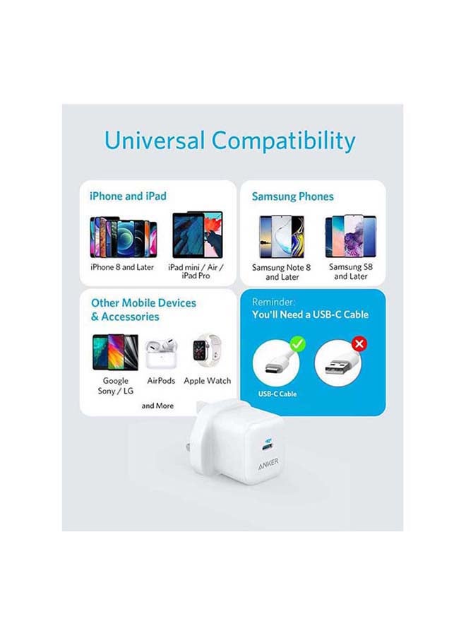 Anker - Anker USB C Plug, 20W PIQ 3.0 Fast Charger for the New iPhone, PowerPort III USB-C Charger for iPhone 14 Pro Max/14 Pro/14 Plus/14/13/12/11, iPad/iPad mini, MagSafe, and More (Cable Not Included) White - Image 1