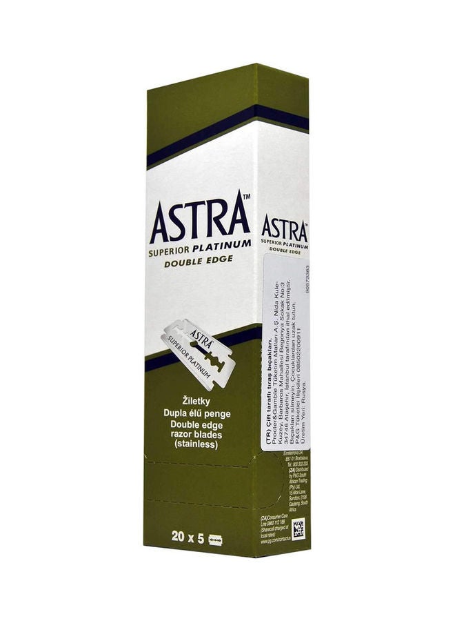 أسترا شفرات حلاقة فائقة الجودة بحافة مزدوجة من البلاتين مكونة من 100 قطعة فضي . - Image 3