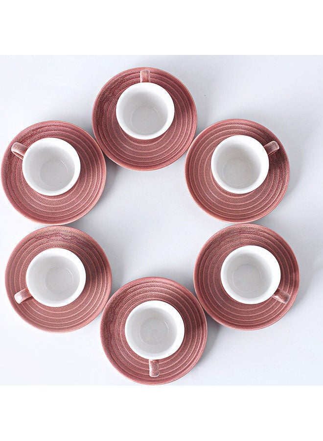 Shuer - 12-Piece Kiln Variable Glaze Round Linear Ceramic Cup And Saucer Pink 9x5.4x5.4cm - Image 1