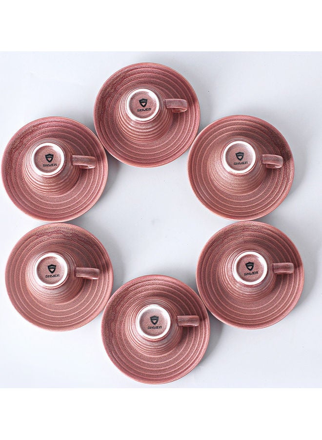 Shuer - 12-Piece Kiln Variable Glaze Round Linear Ceramic Cup And Saucer Pink 9x5.4x5.4cm - Image 1