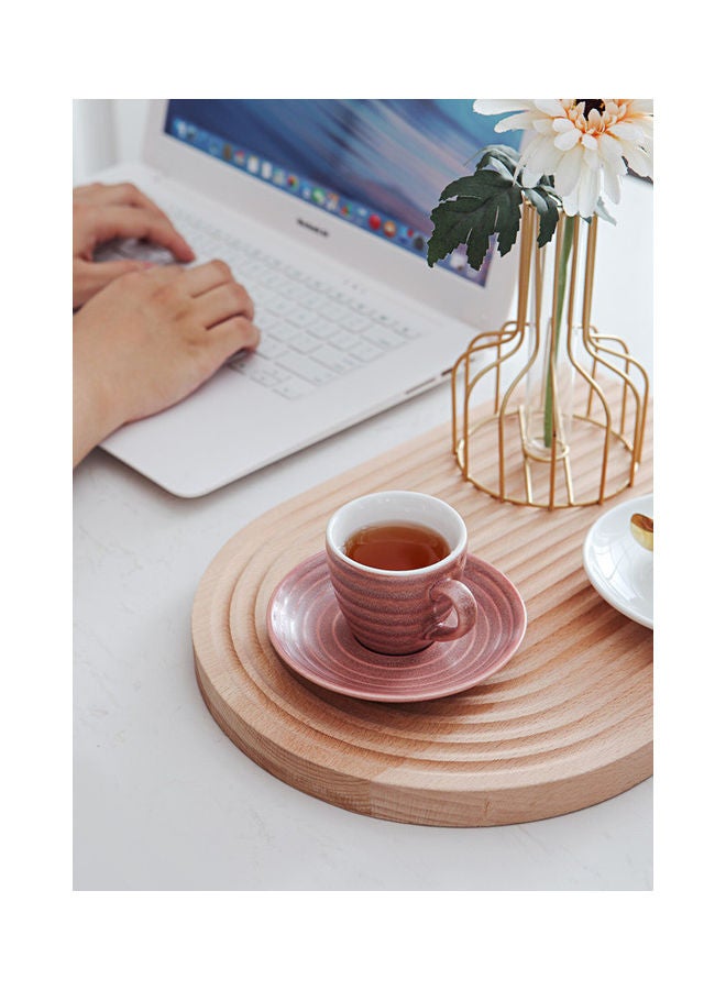 Shuer - 12-Piece Kiln Variable Glaze Round Linear Ceramic Cup And Saucer Pink 9x5.4x5.4cm - Image 1