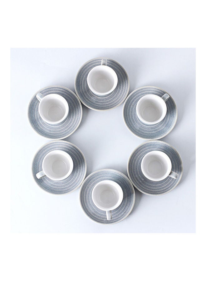 Shuer - 12-Piece Kiln Variable Glaze Round Linear Ceramic Cup And Saucer Light Blue 9x5.4x5.4cm - Image 1