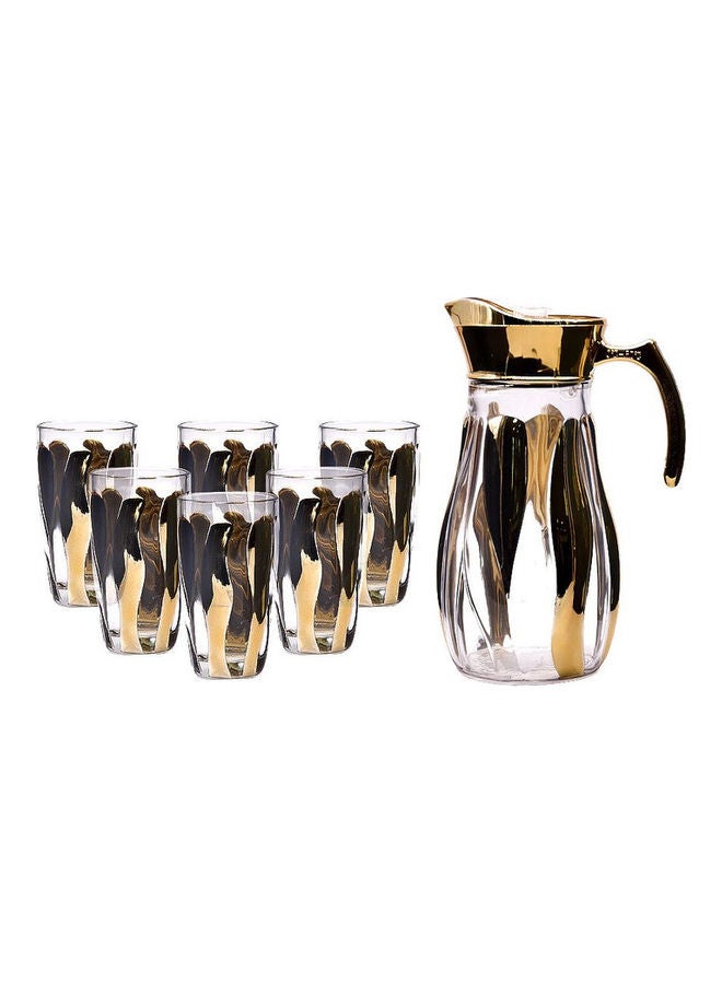 Fineccg 7-Piece Glass And Jug Set Includes 6xGlass -284 ml, 1xJug -1400 ml Clear/Gold/Black 