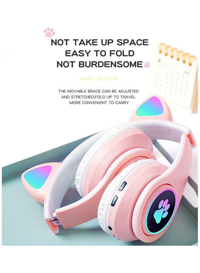 Black Tiger Wireless Bluetooth Headset STN-28 With LED Light Pink/White - Image 4