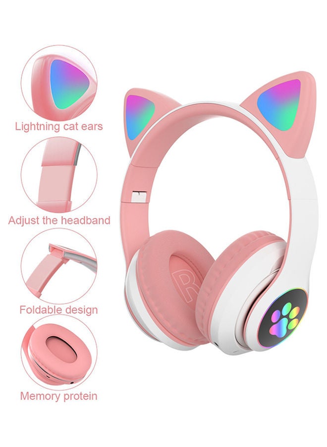 Black Tiger Wireless Bluetooth Headset STN-28 With LED Light Pink/White - Image 5