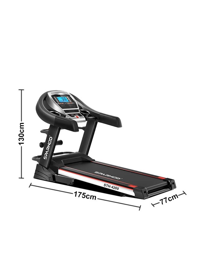 Sparnod Fitness STH-4200 (4.5 HP Peak) Automatic Foldable Motorized Running Indoor Treadmill with Massager for Home use, Black 