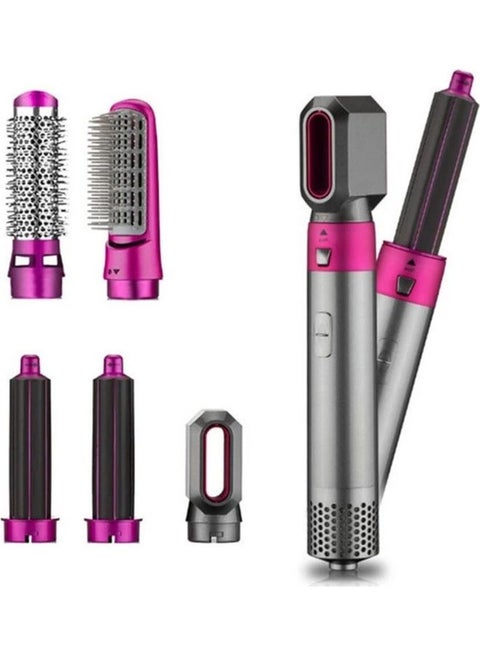 5-In-1 Volumizer Rotating Hair Dryer And Straightener With Comb And Curling Brush Grey 28 x 22 x 5cm