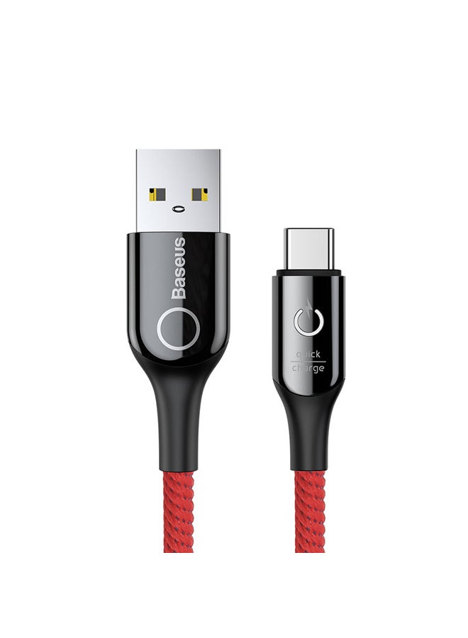 Baseus USB C Cable 3A Fast Charging Cable Light Indicator Intelligent Power-off Nylon Braided - 1M USB Type C Charger Compatible for Samsung S21 S20 S9 Note 20 10 Huawei P30 P20 Lite Mate 20 Pro P20 LG G5 G6 Xiaomi Mi 11 Ultra A2 etc Red  - Image 1