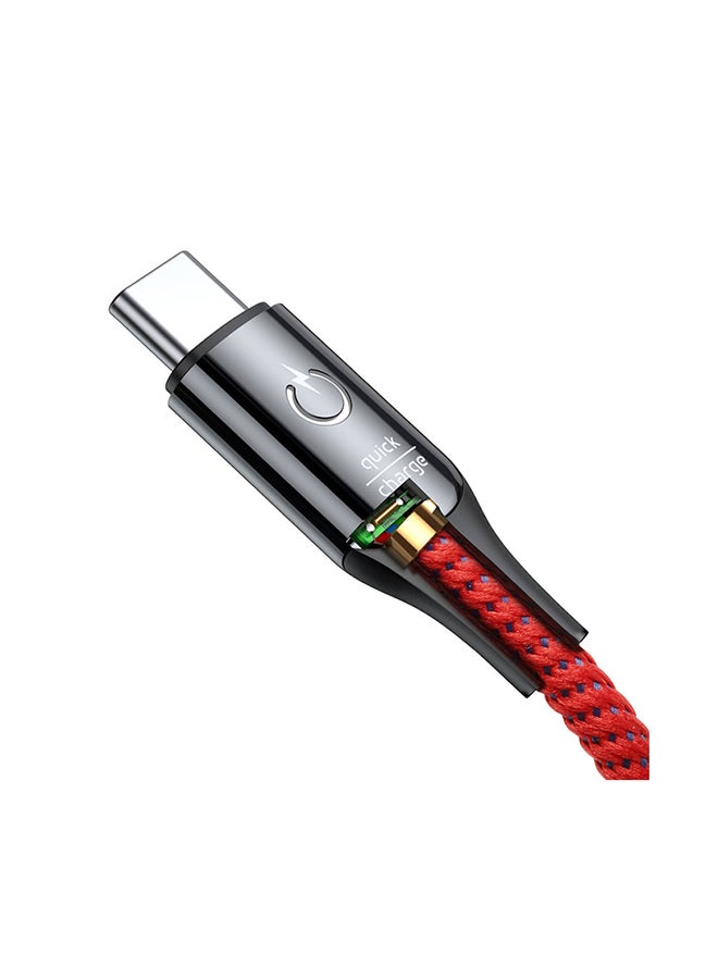 Baseus USB C Cable 3A Fast Charging Cable Light Indicator Intelligent Power-off Nylon Braided - 1M USB Type C Charger Compatible for Samsung S21 S20 S9 Note 20 10 Huawei P30 P20 Lite Mate 20 Pro P20 LG G5 G6 Xiaomi Mi 11 Ultra A2 etc Red  - Image 3