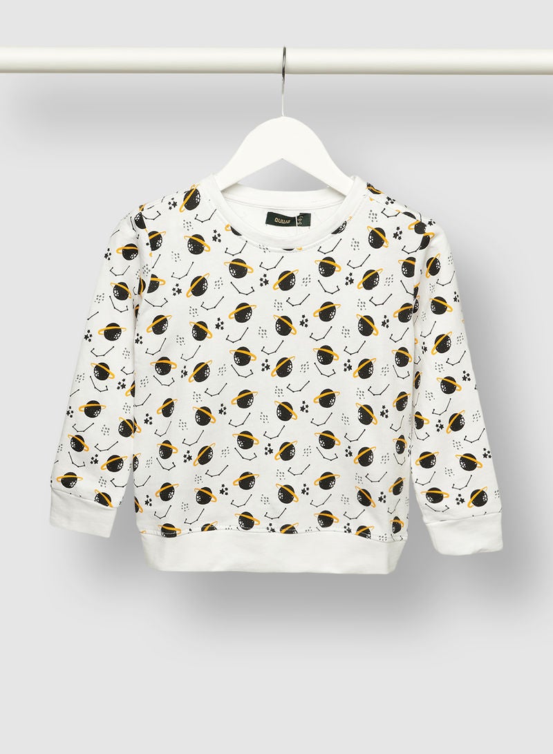 QUWA Boys Comfortable All Over Printed Cotton Casual Sweatshirt White/Black  - Image 1