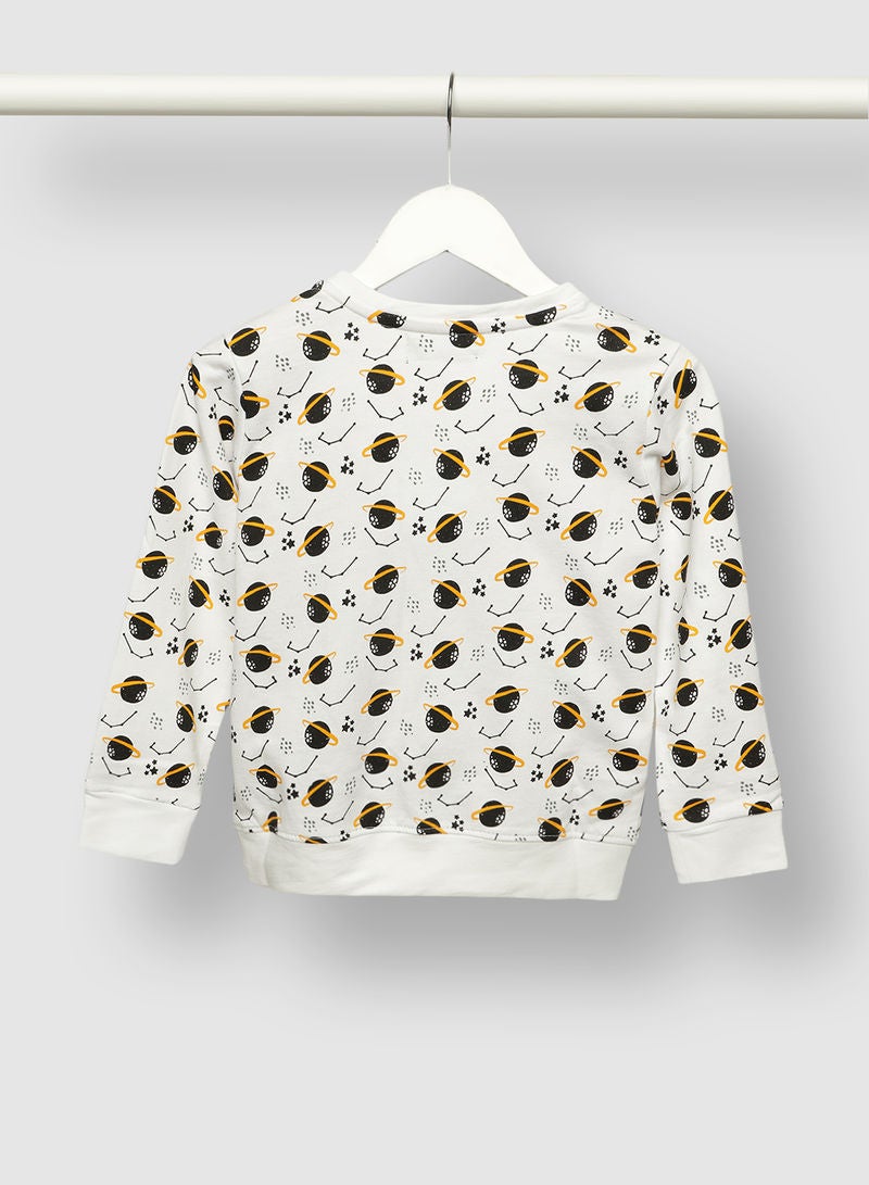QUWA Boys Comfortable All Over Printed Cotton Casual Sweatshirt White/Black  - Image 2