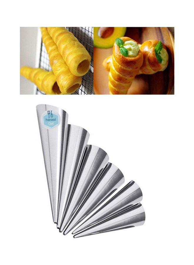 Professional Chef 6-Piece Spiral Croissants Pastry Conical Baking Mould Silver 12.5x3x3cm - Image 2