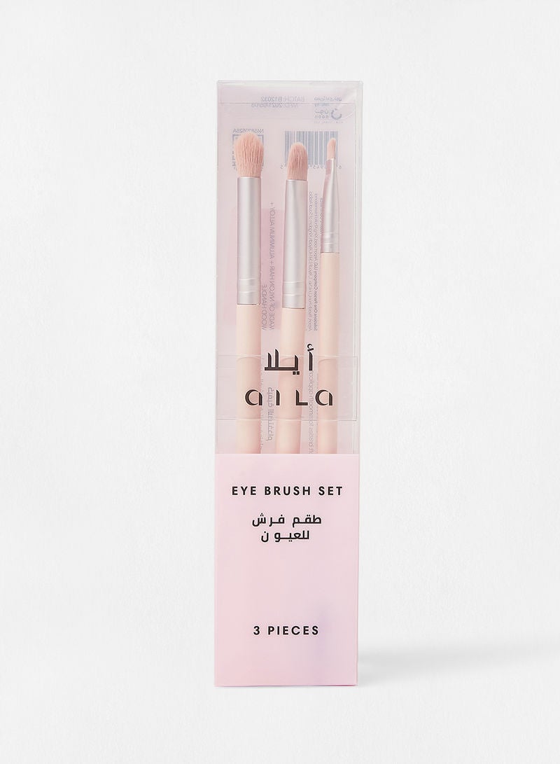 Aila - 3-Piece Makeup Eye Brush Set Baby Pink - Image 1
