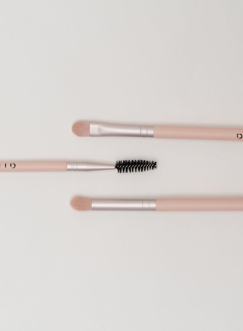 Aila - 3-Piece Makeup Eye Brush Set Baby Pink - Image 1