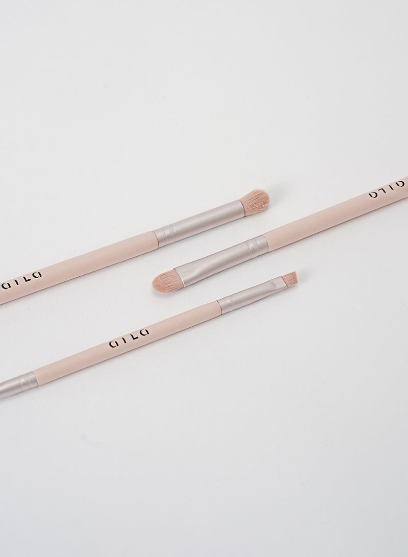 Aila - 3-Piece Makeup Eye Brush Set Baby Pink - Image 1