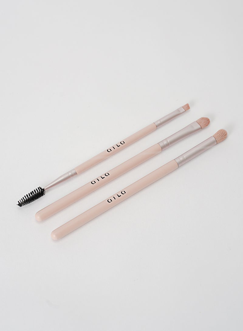 Aila - 3-Piece Makeup Eye Brush Set Baby Pink - Image 1