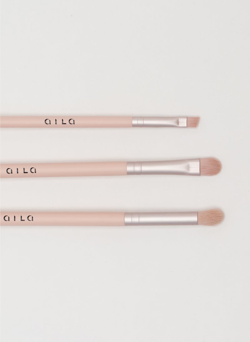 Aila - 3-Piece Makeup Eye Brush Set Baby Pink - Image 1