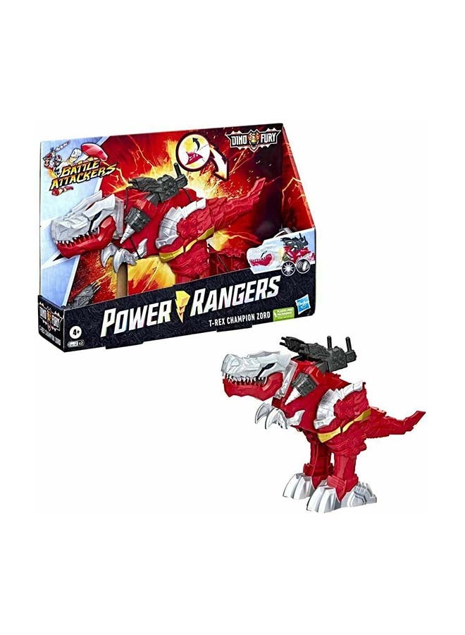 POWER RANGERS Power Rangers Battle Attackers Dino Fury T-Rex Champion Zord Electronic Action Figure Toy for Kids Ages 4 and Up with Lights and Sounds  - Image 1