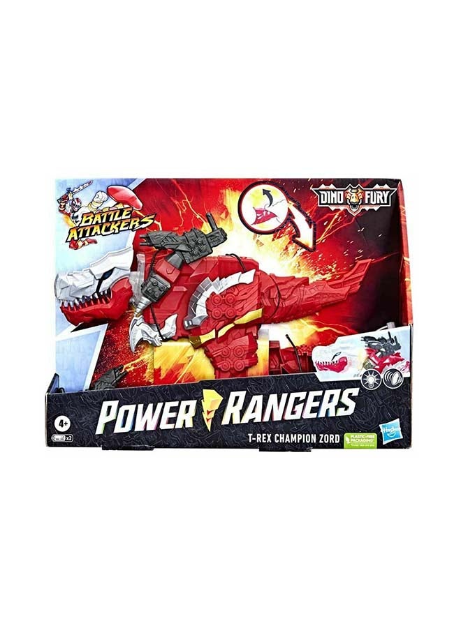 POWER RANGERS Power Rangers Battle Attackers Dino Fury T-Rex Champion Zord Electronic Action Figure Toy for Kids Ages 4 and Up with Lights and Sounds  - Image 3
