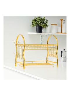 2-Layer Strong Finish Dish Rack With Attached PP Drain Board Gold 44x26.5x39cm