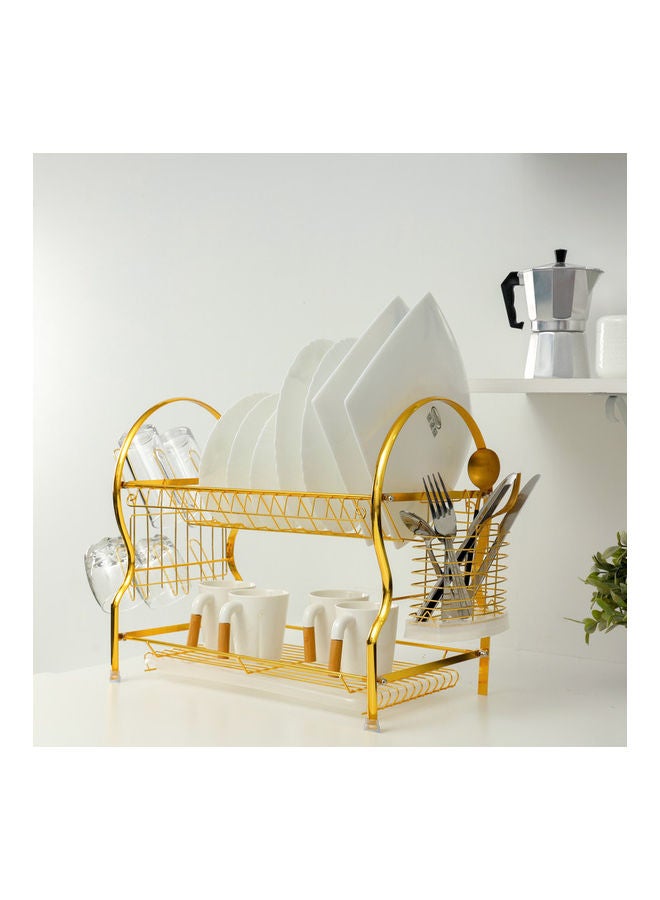 Royalford - 2-Layer Strong Finish Dish Rack With Attached PP Drain Board Gold 44x26.5x39cm - Image 1