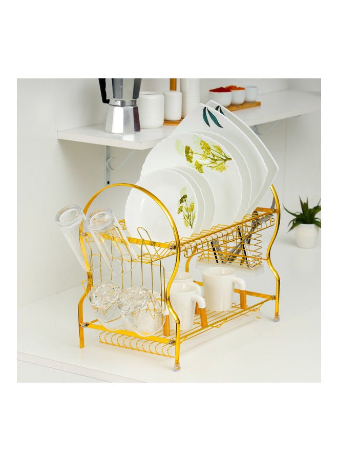 Royalford - 2-Layer Strong Finish Dish Rack With Attached PP Drain Board Gold 44x26.5x39cm - Image 1