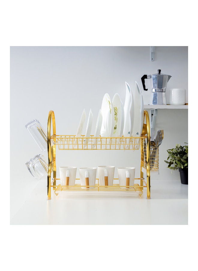 Royalford - 2-Layer Strong Finish Dish Rack With Attached PP Drain Board Gold 44x26.5x39cm - Image 1