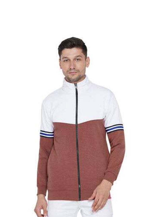 ASHTON BROWN Authentic Full Zip Collar Jacket Light Brown/White  - Image 1
