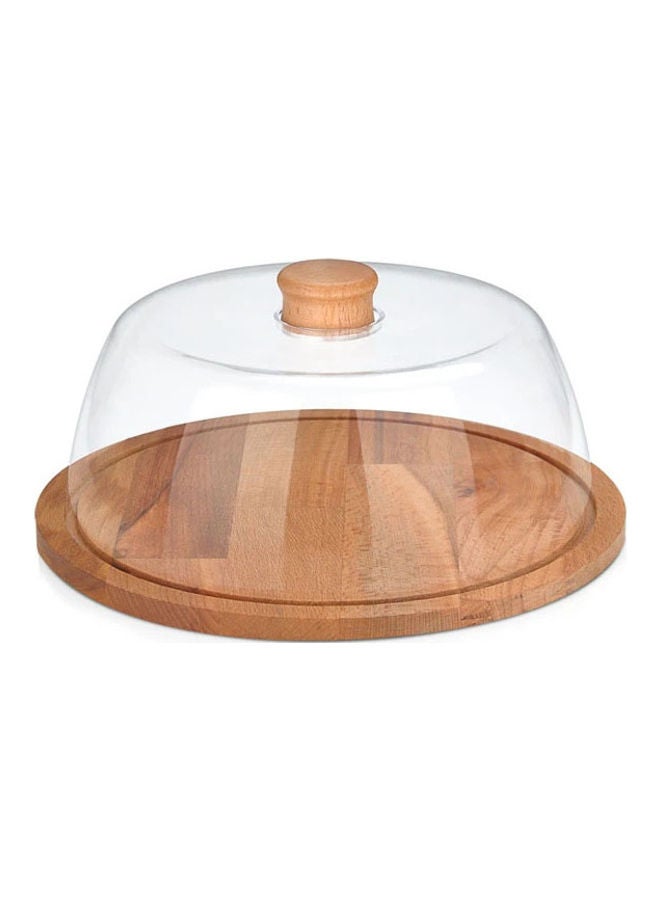 Wooden Round Cake Stand Clear/Brown 29cm - Image 1