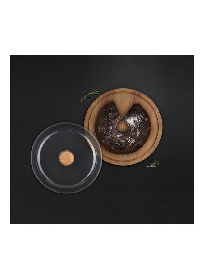 Wooden Round Cake Stand Clear/Brown 29cm - Image 2