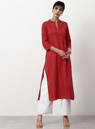 Regular Fit Casual Kurta Red