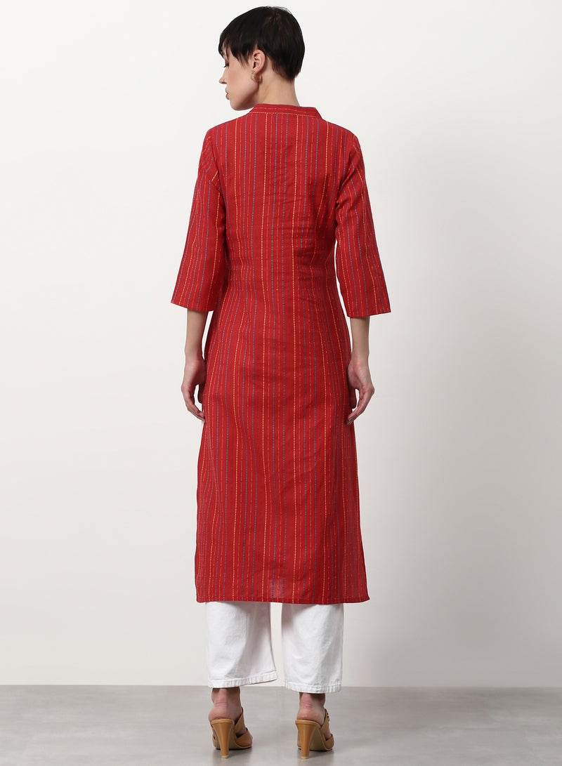 ABOF - Regular Fit Casual Kurta Red - Image 1