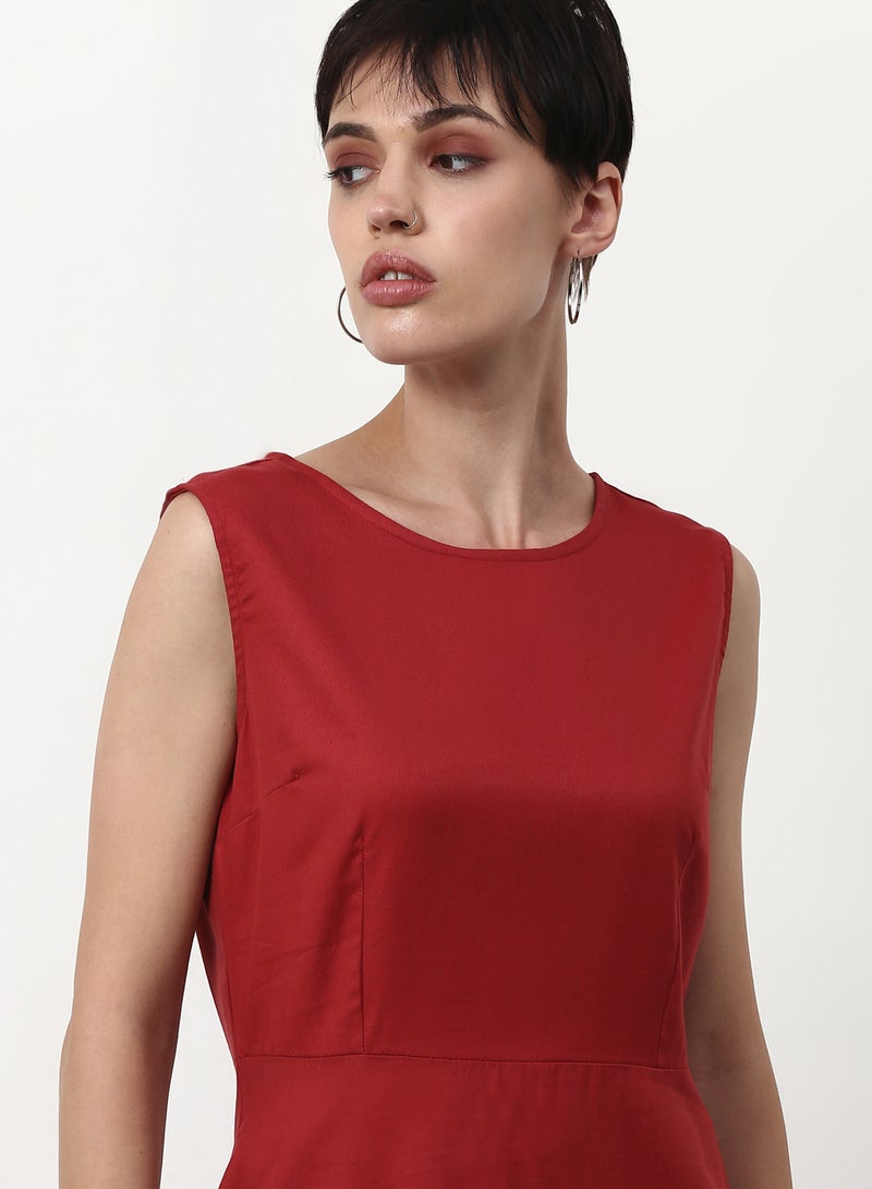ABOF Solid Pattern Regular Fit Knee Length Dress Maroon  - Image 4