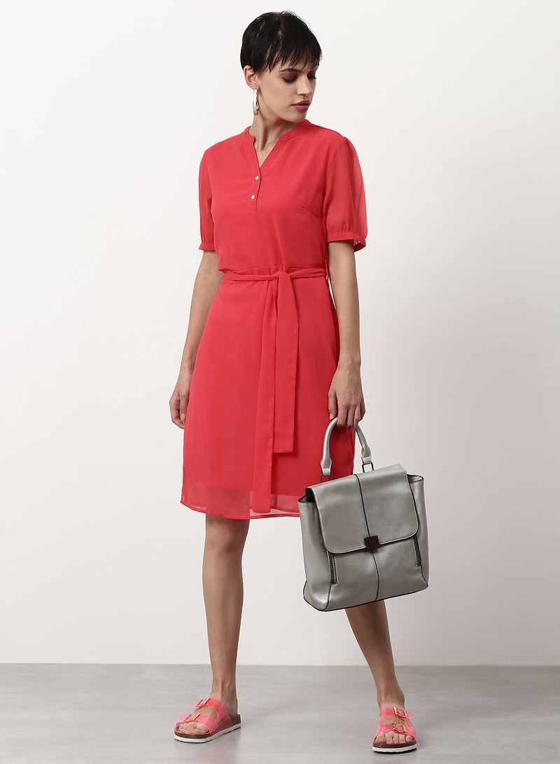 ABOF - Solid Pattern Regular Fit Mini Dress Red - Image 1