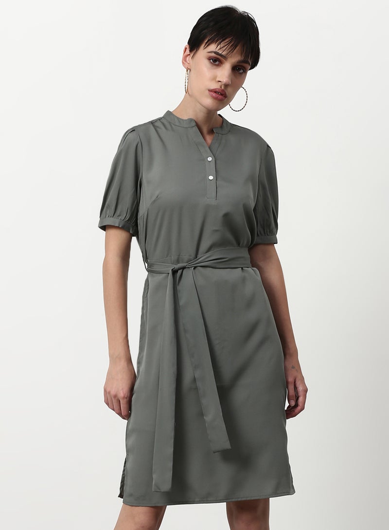 ABOF Solid Pattern Regular Fit Mini Dress Grey  - Image 1