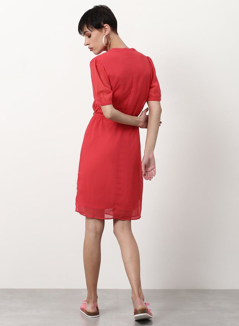 ABOF - Solid Pattern Regular Fit Mini Dress Red - Image 1
