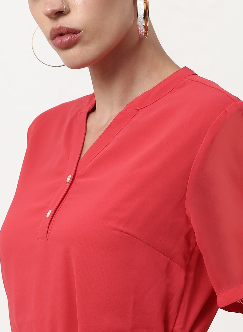 ABOF - Solid Pattern Regular Fit Mini Dress Red - Image 1