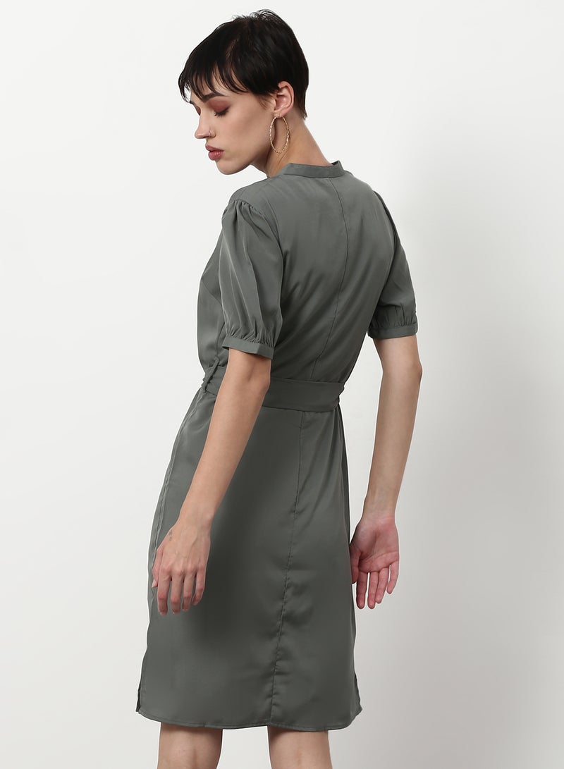 ABOF Solid Pattern Regular Fit Mini Dress Grey  - Image 2