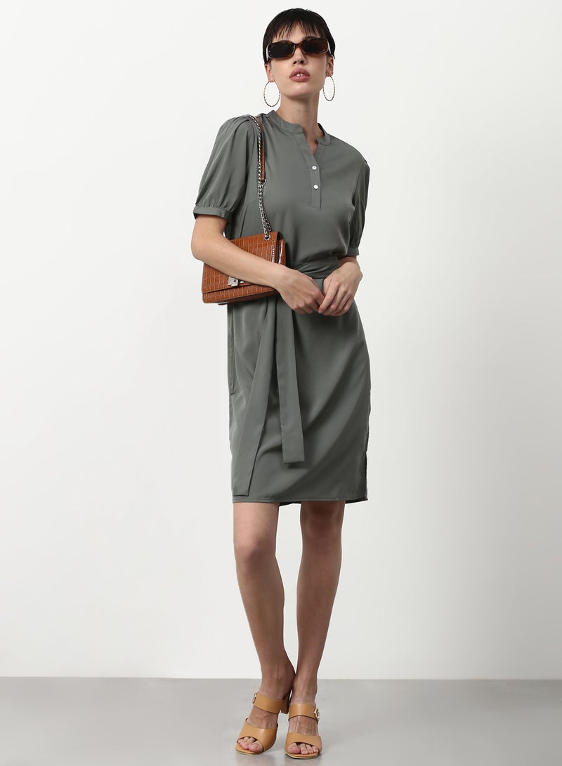 ABOF Solid Pattern Regular Fit Mini Dress Grey  - Image 3