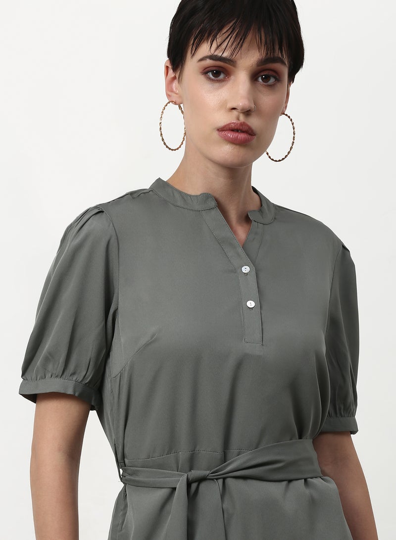 ABOF Solid Pattern Regular Fit Mini Dress Grey  - Image 4