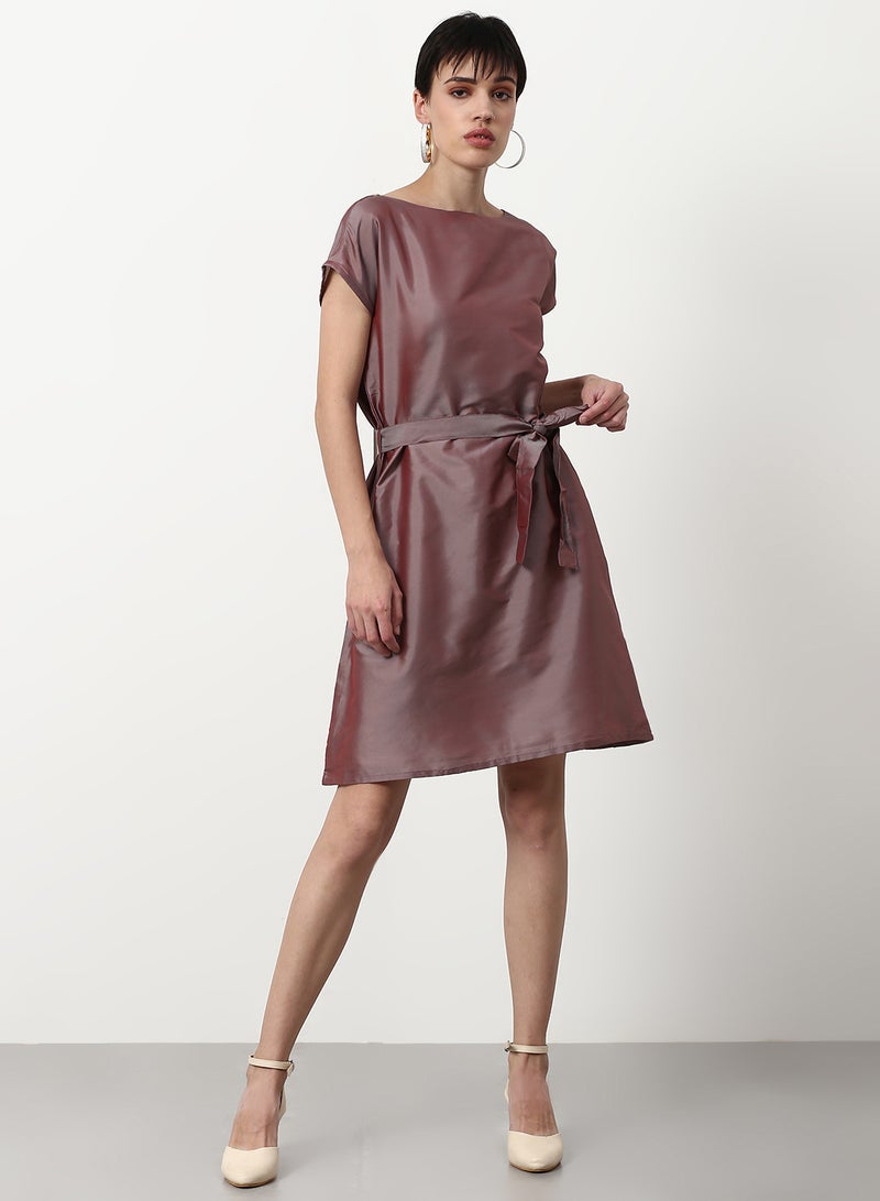 ABOF - Solid Pattern Regular Fit Mini Dress Brown - Image 1