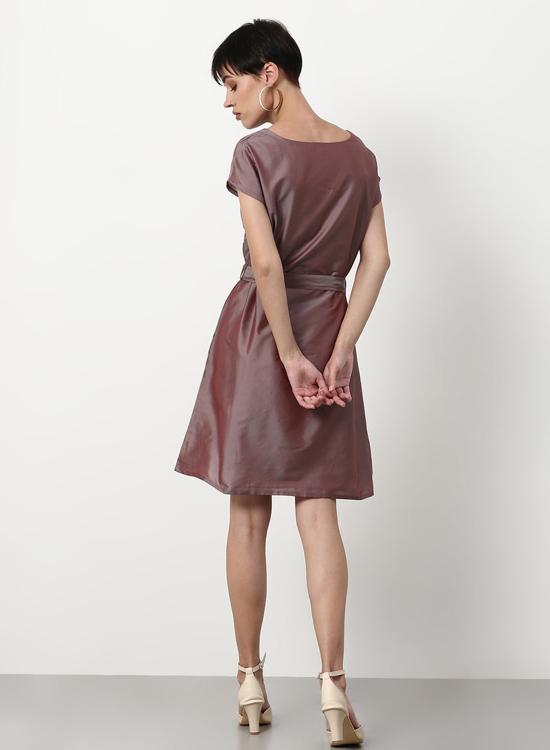 ABOF - Solid Pattern Regular Fit Mini Dress Brown - Image 1