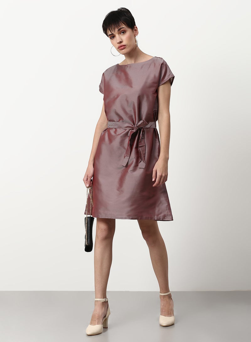ABOF - Solid Pattern Regular Fit Mini Dress Brown - Image 1