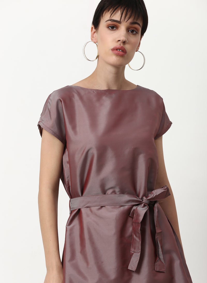 ABOF - Solid Pattern Regular Fit Mini Dress Brown - Image 1