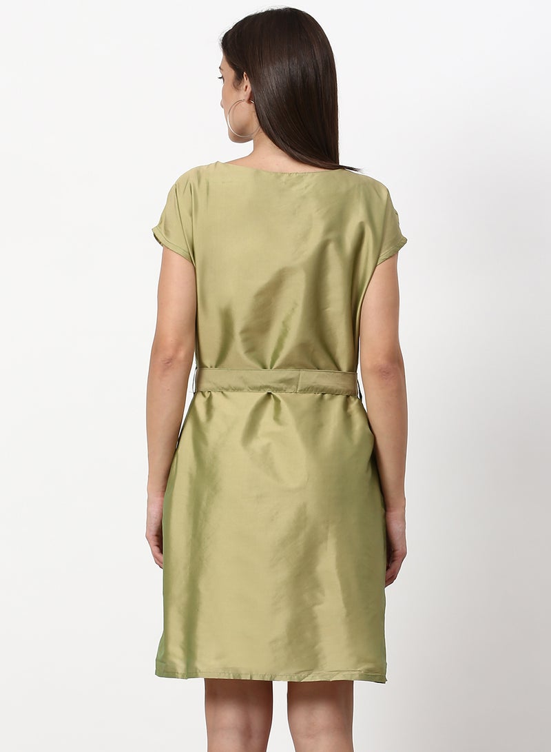 ABOF Solid Pattern Regular Fit Mini Dress Olive  - Image 2