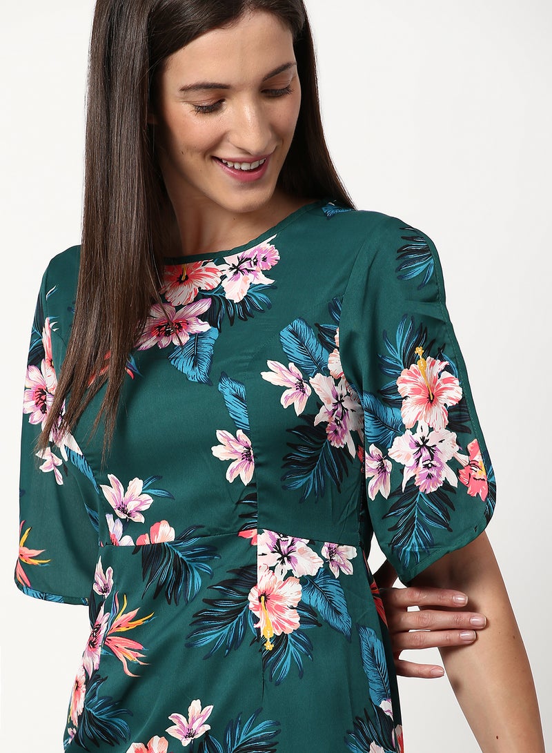 ABOF Floral Printed Regular Fit Mini Dress Green  - Image 4
