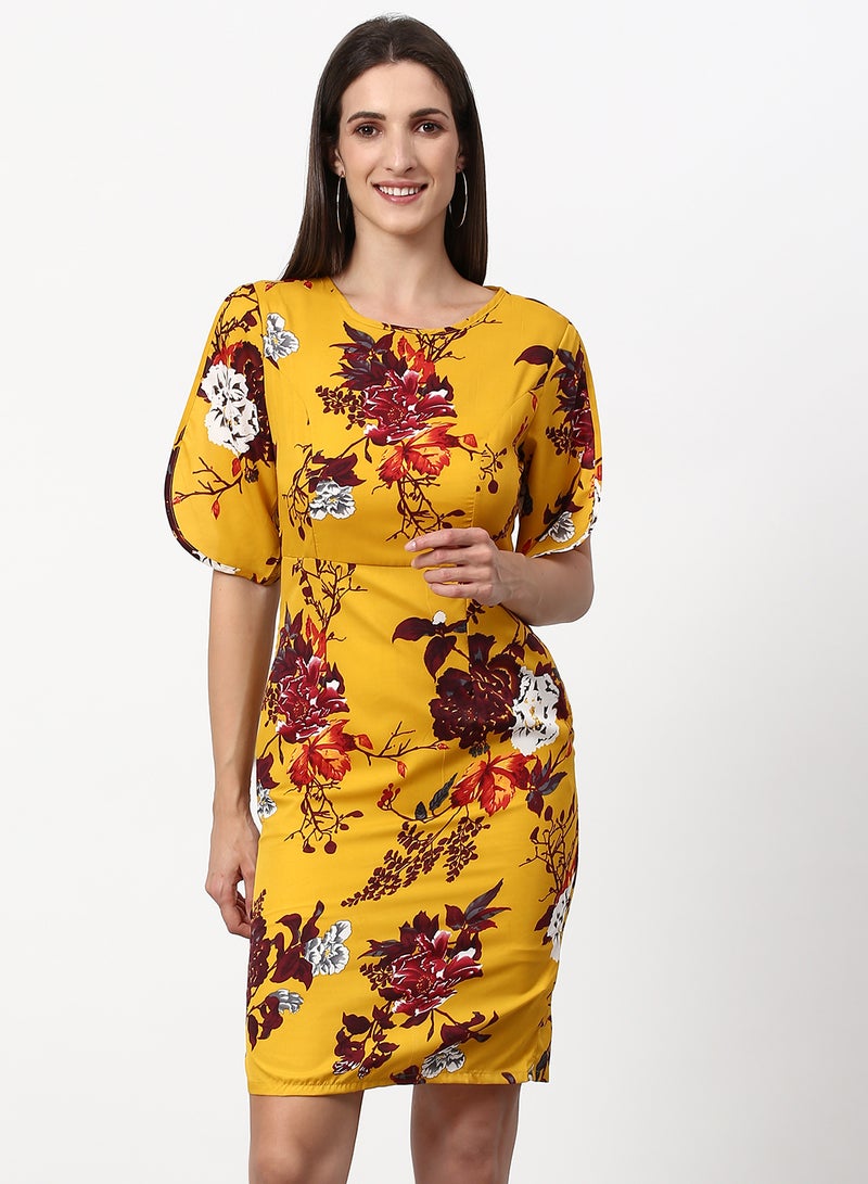 ABOF Floral Printed Regular Fit Mini Dress Yellow  - Image 1