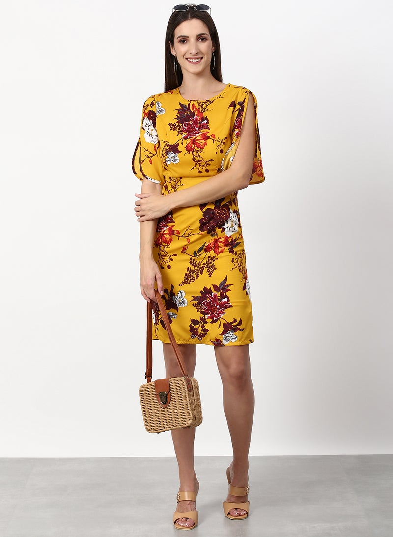ABOF Floral Printed Regular Fit Mini Dress Yellow  - Image 3