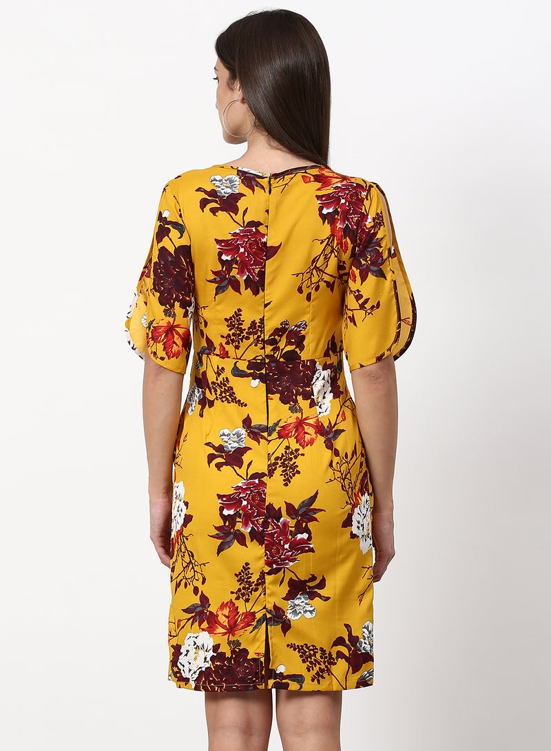 ABOF Floral Printed Regular Fit Mini Dress Yellow  - Image 2