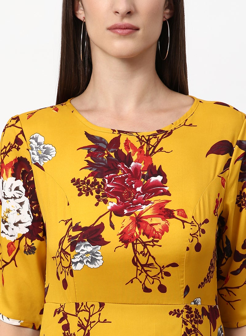 ABOF Floral Printed Regular Fit Mini Dress Yellow  - Image 4